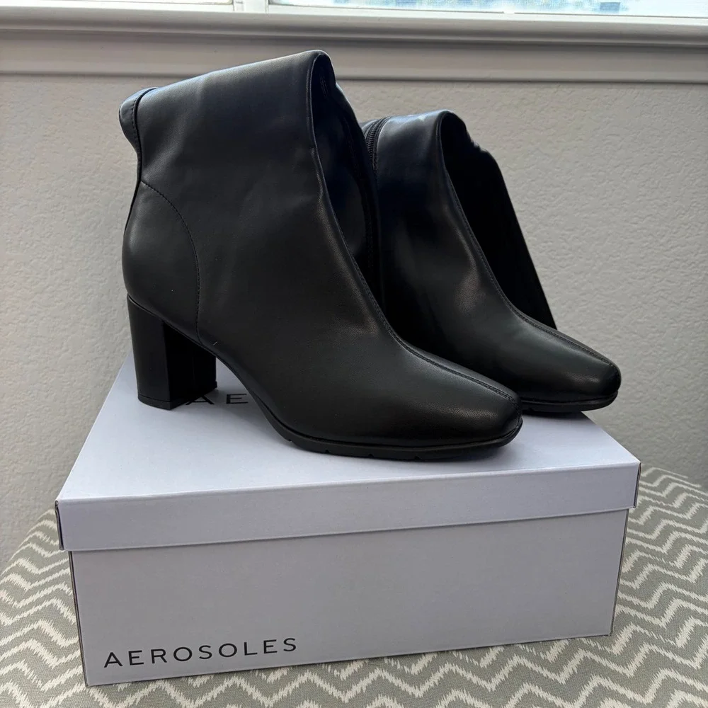 Aerosoles Micah Black Tall Stretch Boots Square Toe Block Heel Womens 11M A0303